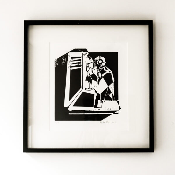 Fen de Villiers print linocut 'the spy' in frame