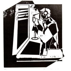 Fen de Villiers print linocut 'the spy'